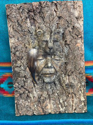 Bear Spirit of the Forest tree bark bear sculpture symbolic animal art