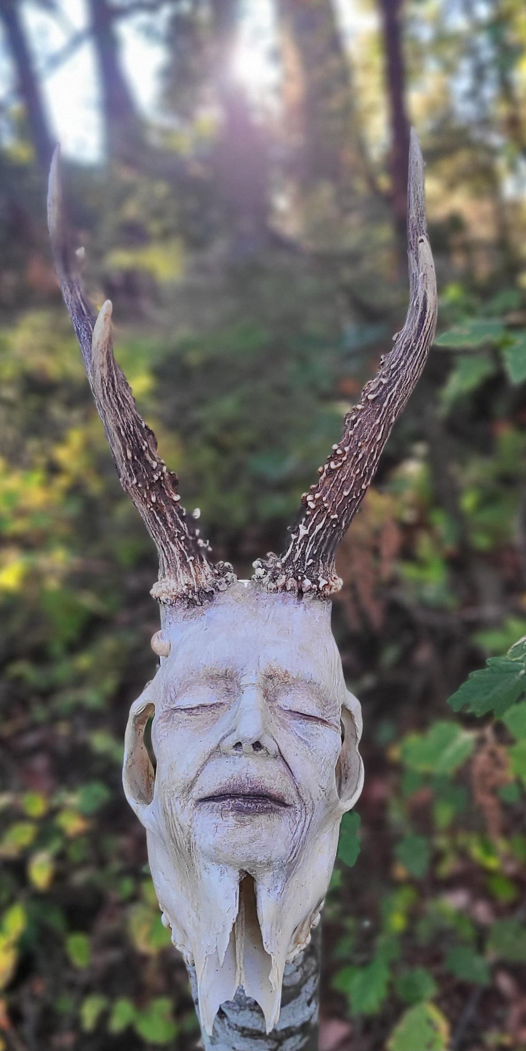 Hand sculpted detail on Beauty in Death horned skull woman sacred feminine sculpture