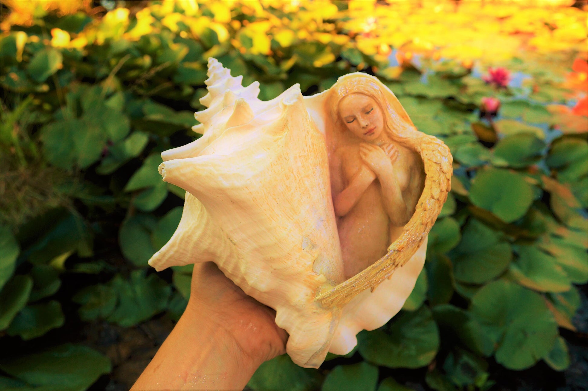 Angel Resting, Winged Woman in Conch Shell, By ShapingSpirit, Debra Bernier