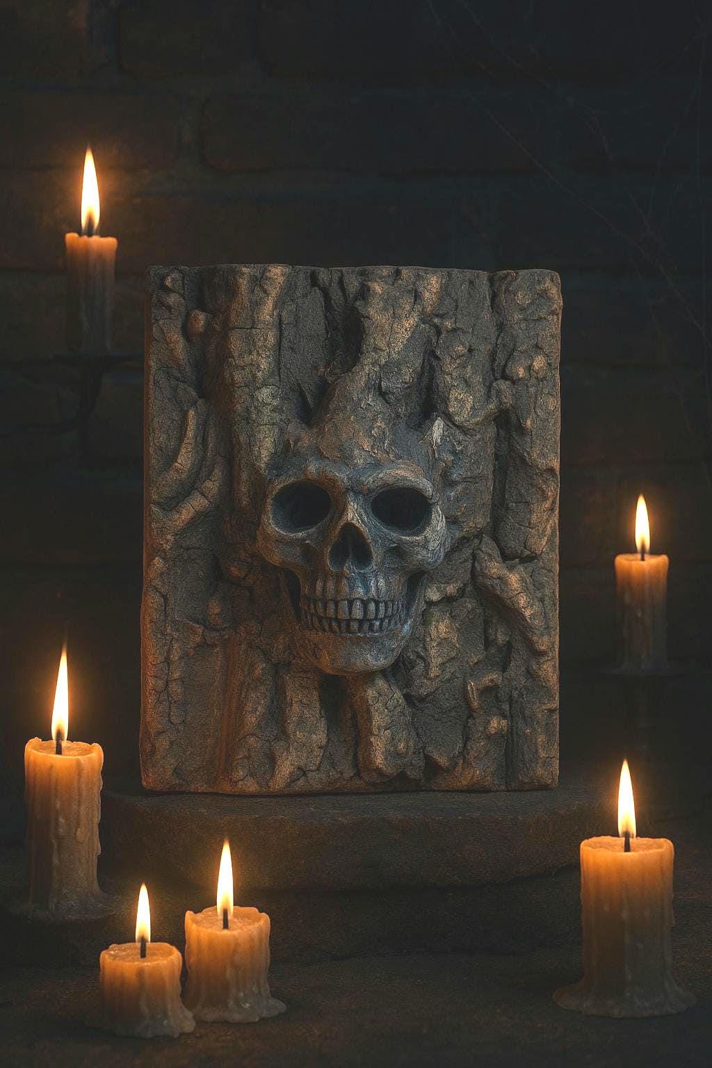 Spirit Skull on Bark, FREE SHIPPING, Nature-Inspired Sculpture by Debra Bernie