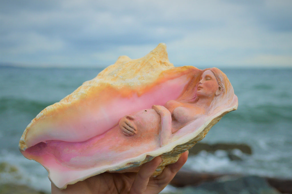 A Story To Tell, Pregnant Mother in Conch Shell By Debra Bernier, Shaping Spirit
