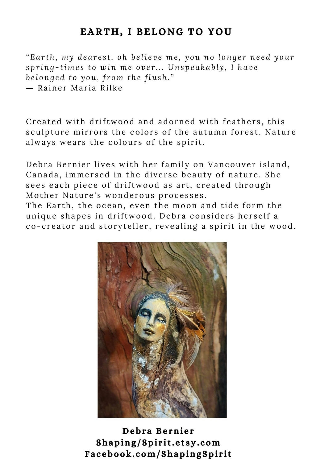 FREE SHIPPING - Art Card, Earth, I Belong To You, by Debra Bernier, Shaping Spirit