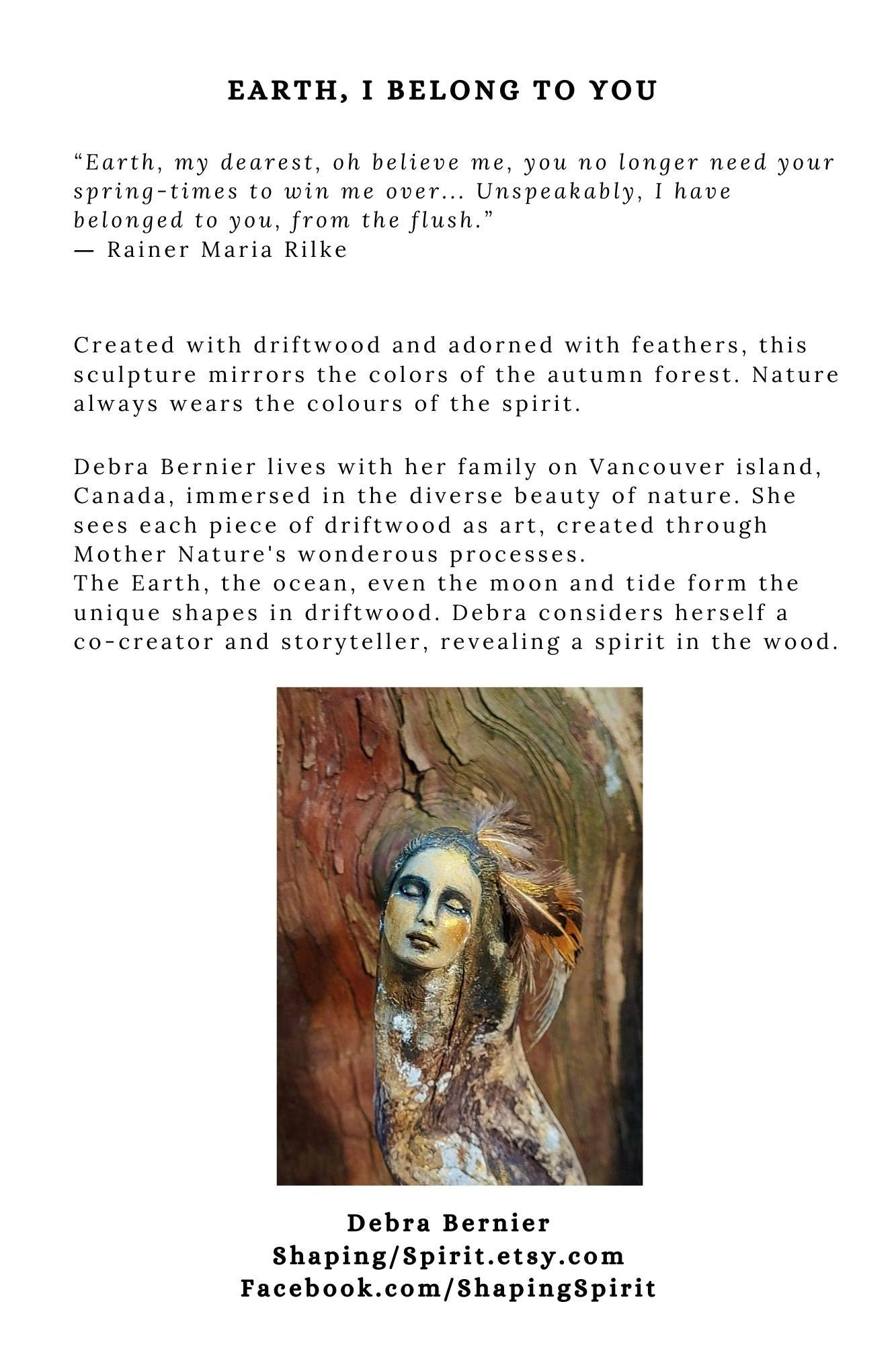 FREE SHIPPING - Art Card, Earth, I Belong To You, by Debra Bernier, Shaping Spirit