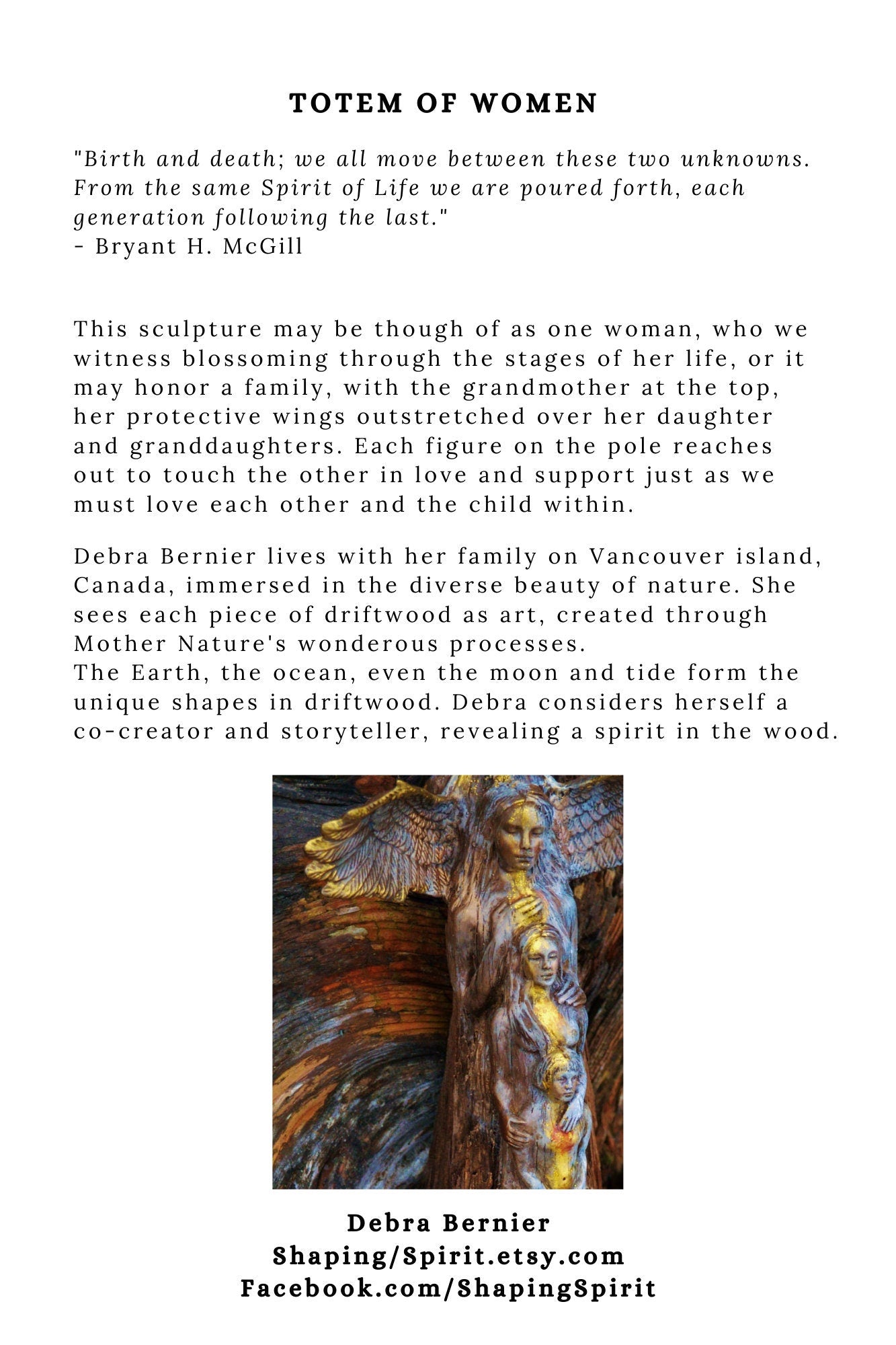 FREE SHIPPING - Art Card, Totem of Woman, by Debra Bernier, Shaping Spirit