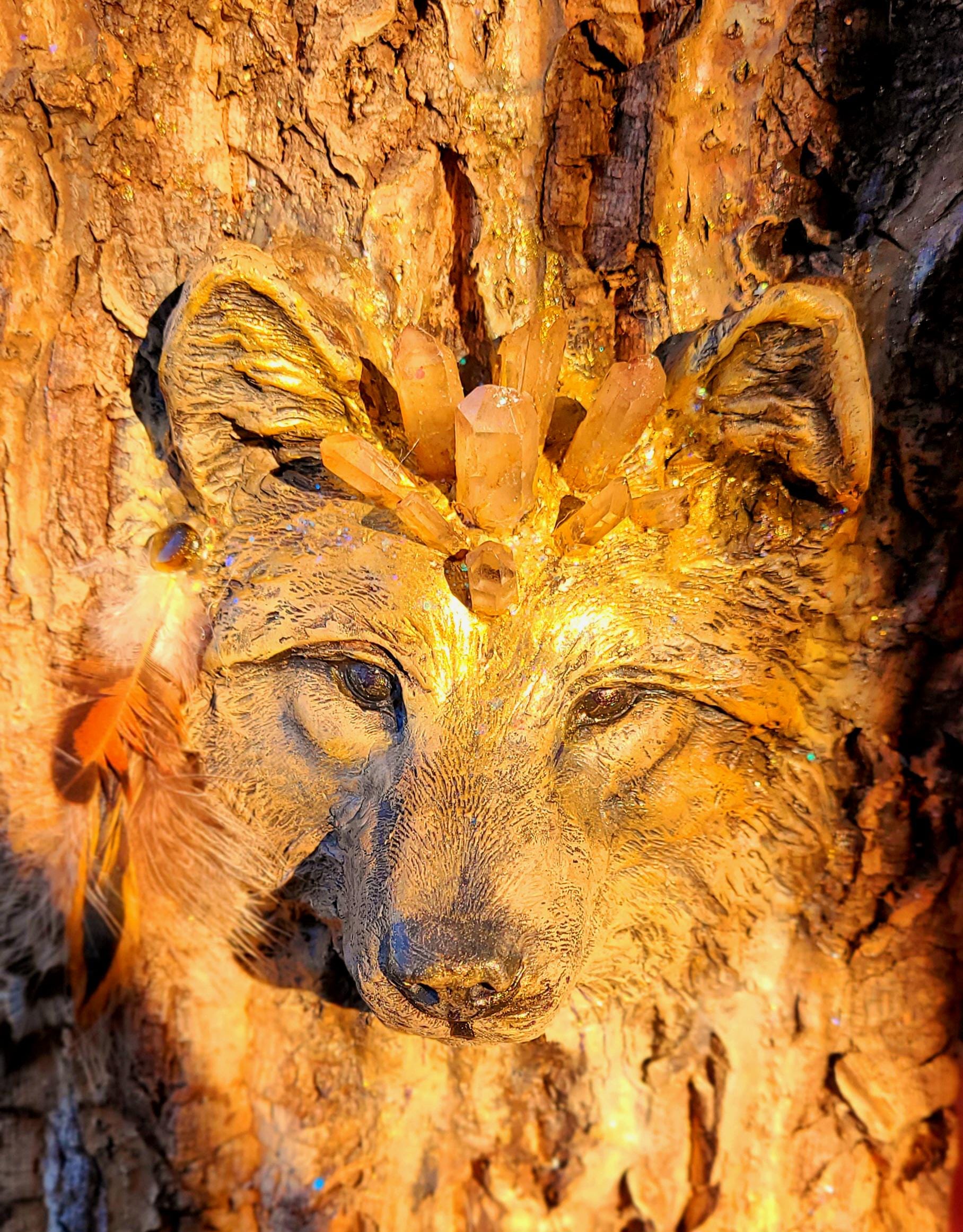Fox Spirit Animal, Wisdom of the Trees, Sculpture by Debra Bernier Shaping Spirit