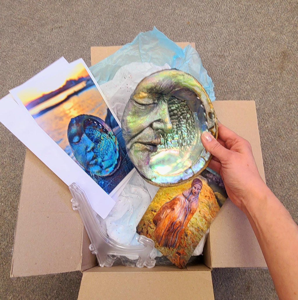 Man in the Moon Large, Elder Moon, Abalone, Mother of Pearl Shell, By Debra Bernier