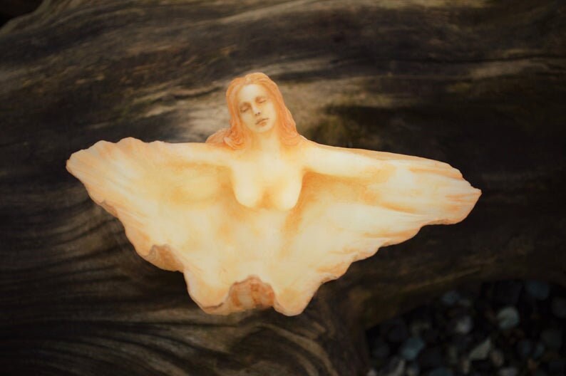 Ocean Treasure Bowl, WHITE Clam Shell Goddess, Altar Sculpture by Shaping Spirit, Debra Bernier