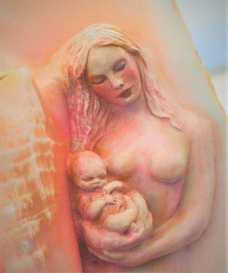 FREE SHIPPING - Art Card, Mother and Baby in Conch, by Debra Bernier, Shaping Spirit
