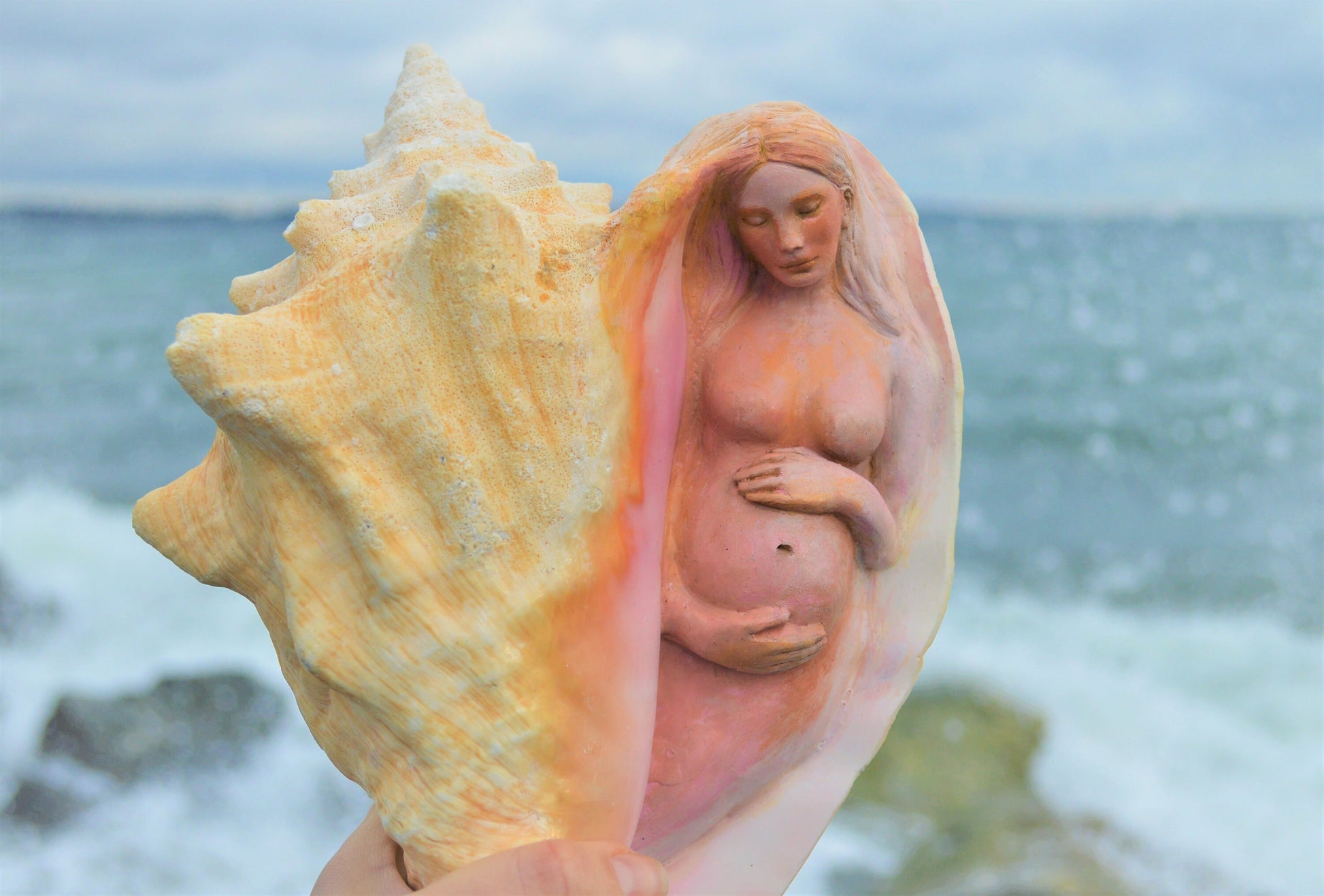 A Story To Tell, Pregnant Mother in Conch Shell By Debra Bernier, Shaping Spirit
