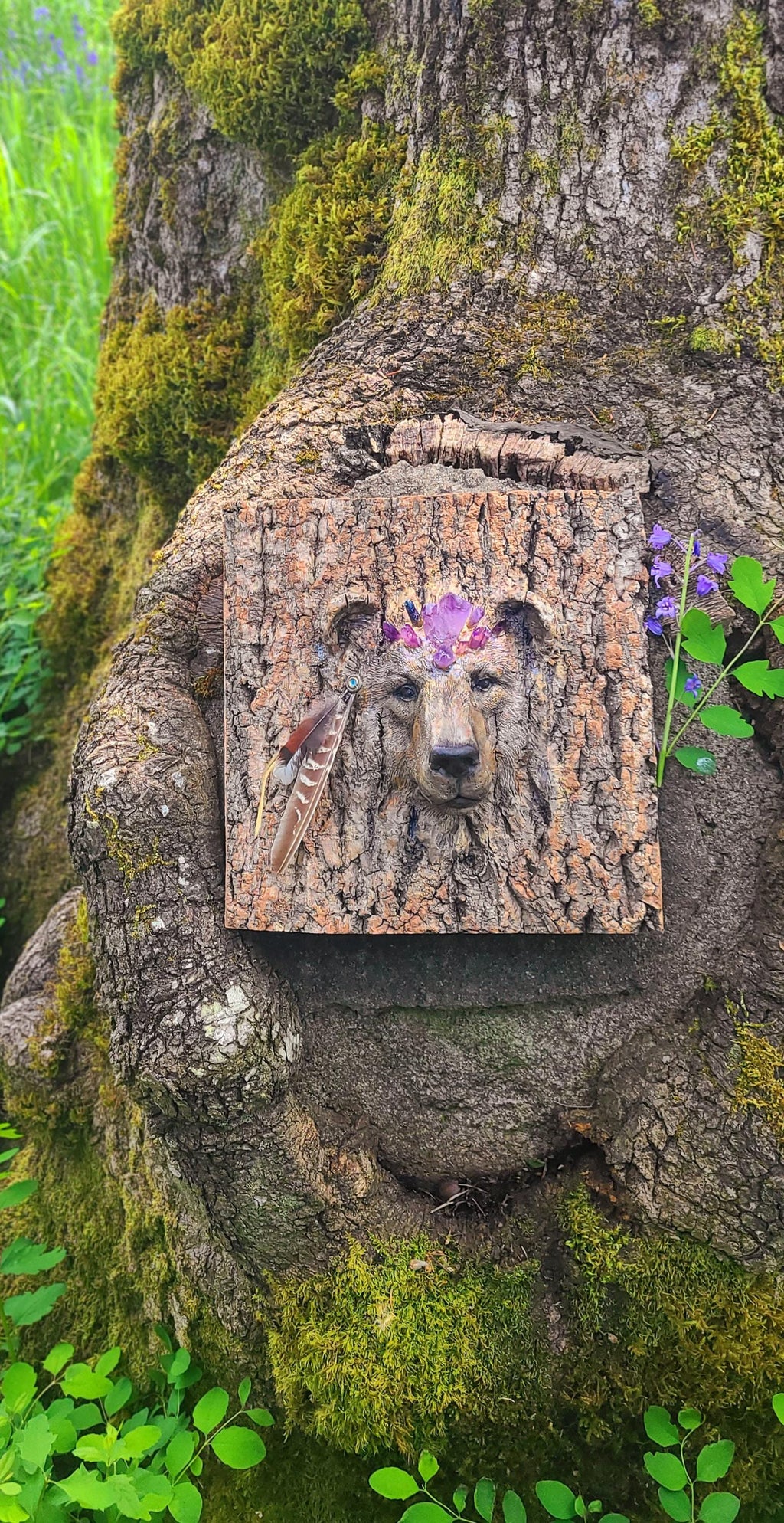 Bear Spirit Animal, Wisdom of the Trees, Bark, Sacred Art Sculpture by Debra Bernier