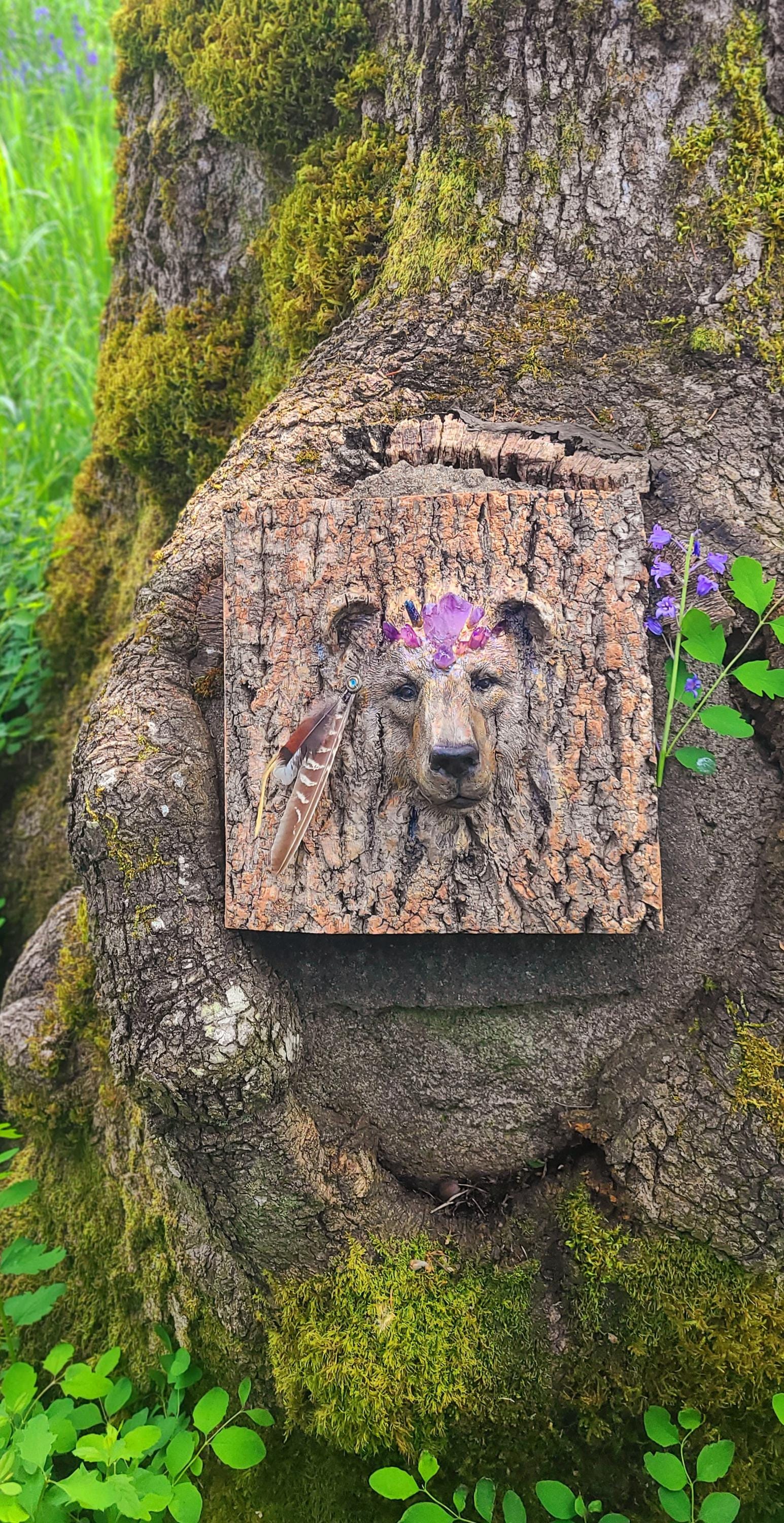 Bear Spirit Animal, Wisdom of the Trees, Bark, Sacred Art Sculpture by Debra Bernier