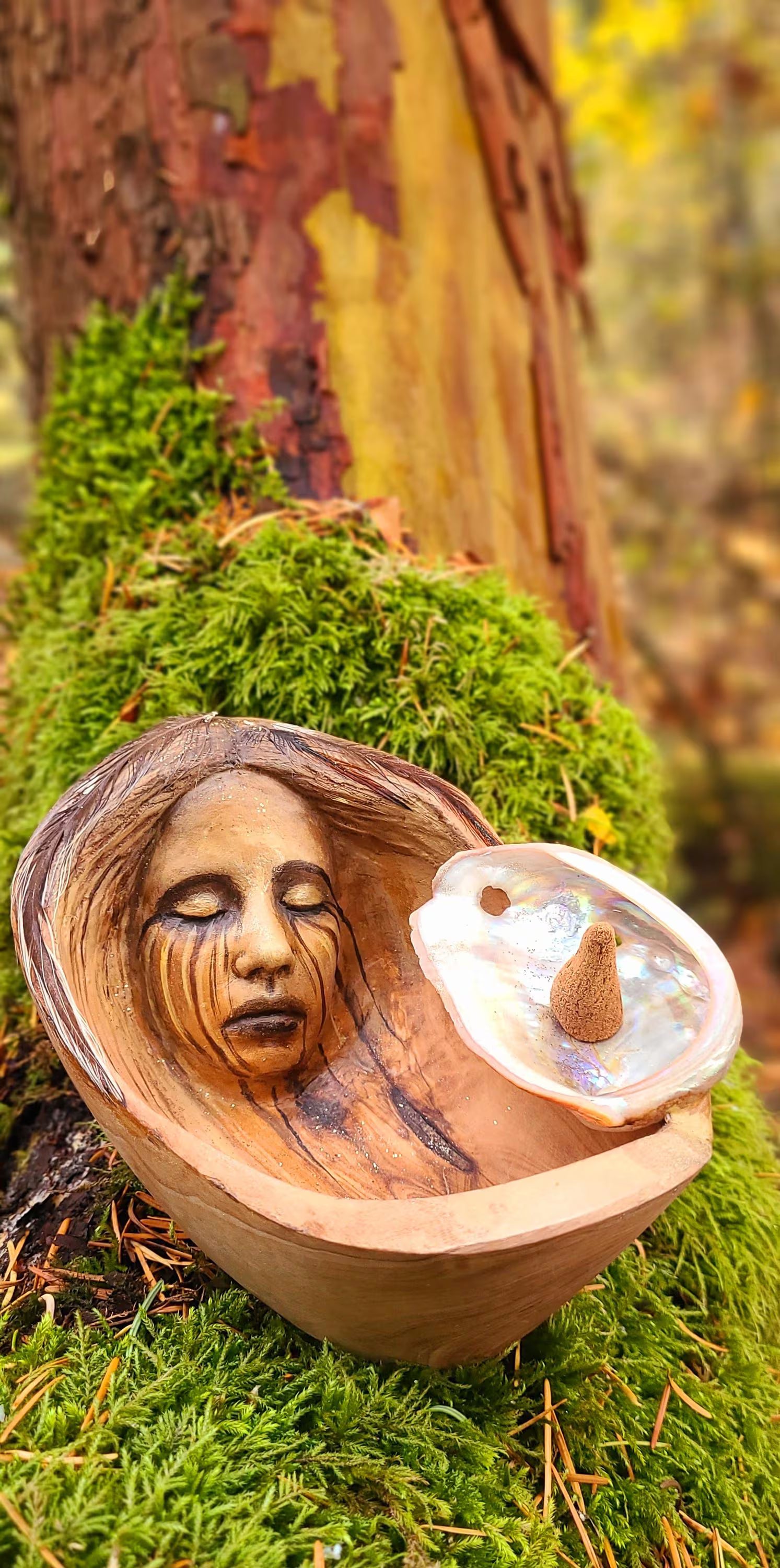 The Child I was, Olive Wood Bowl with Abalone Pearl, Incense Holder, Jewelry Dish Gift