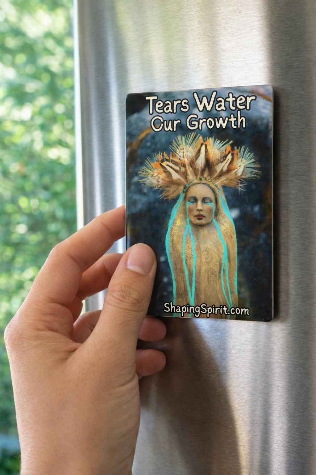 Close up of inspirational art magnets showing printed artwork detail and glossy surface finish