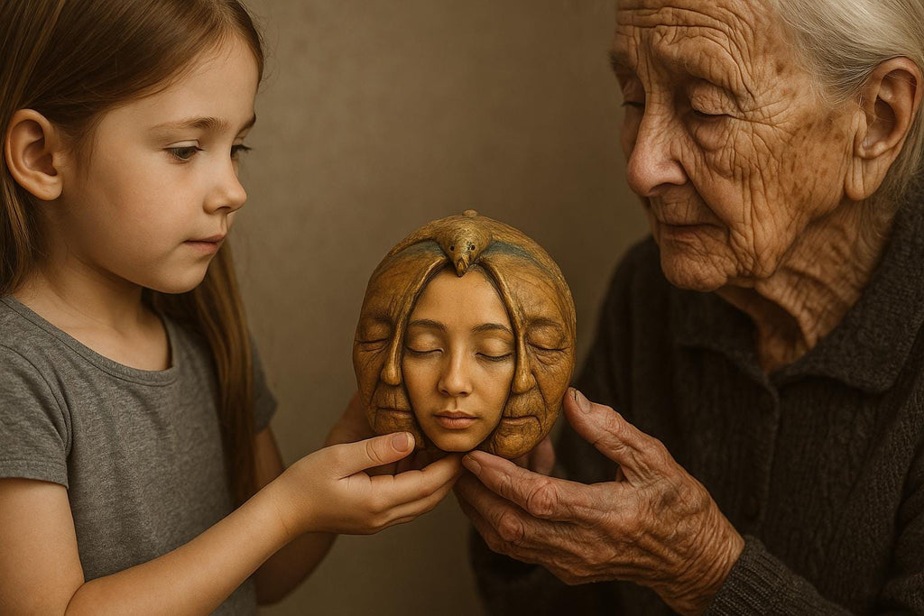Detail view of facial expression and emotional form on Memories in Me figurative sculpture