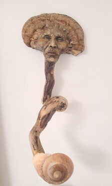 Mushroom Man Driftwood Wand Sculpture – Shaping Spirit