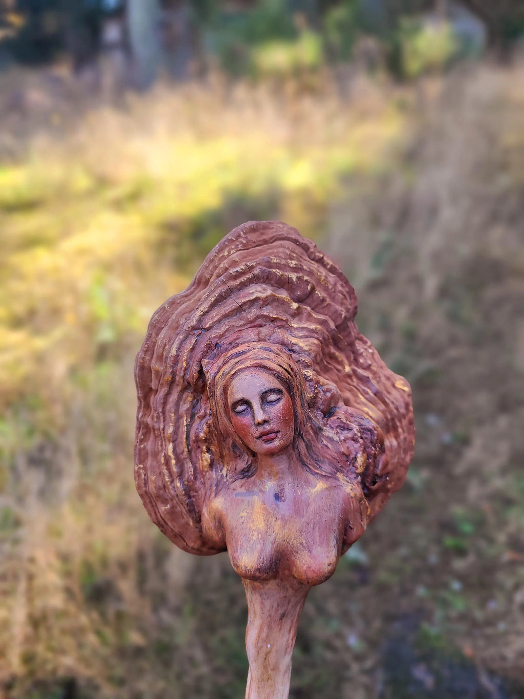 Mushroom Woman Driftwood Wand Sculpture