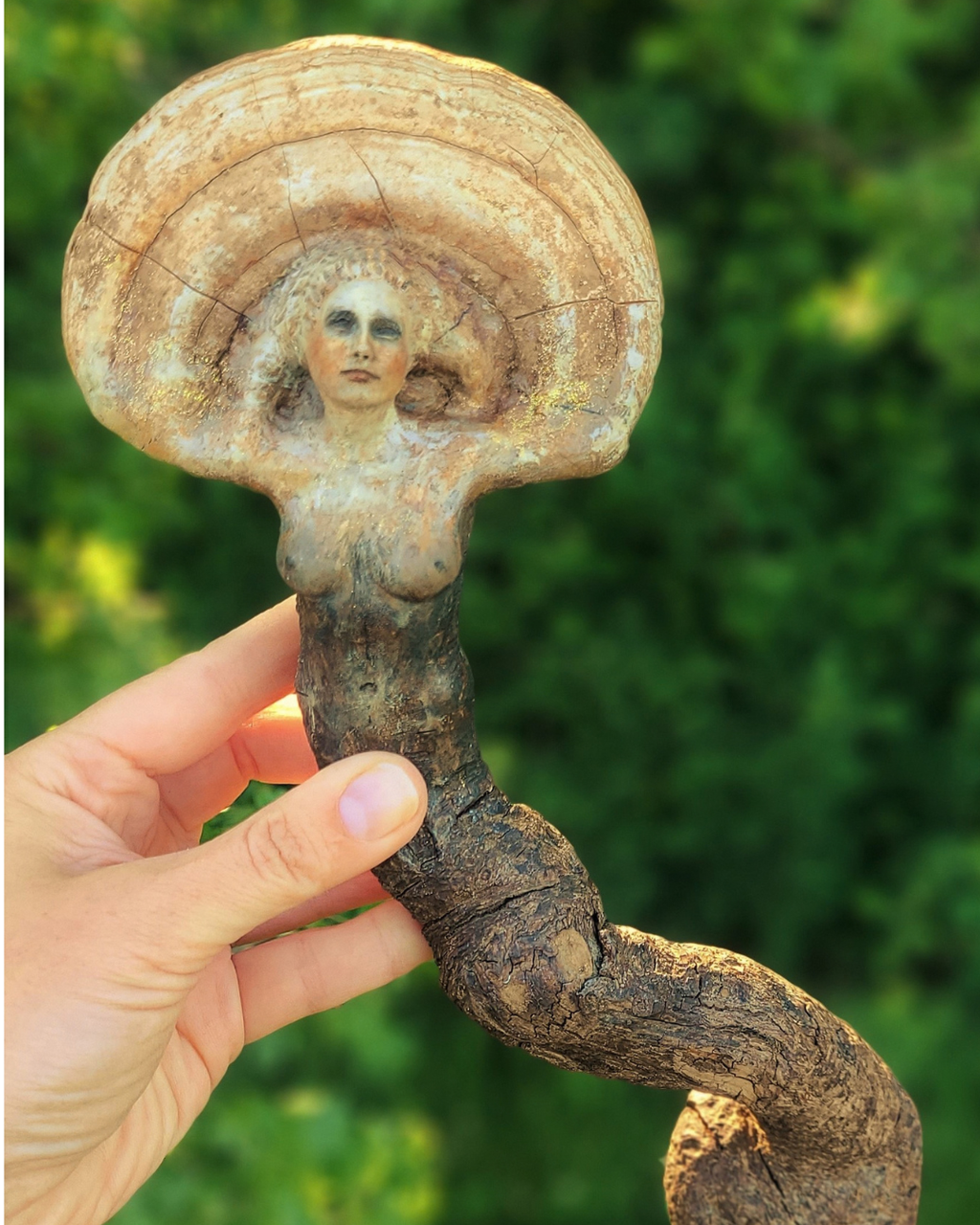 Mushroom Woman Wand, Driftwood Fungi Sculpture