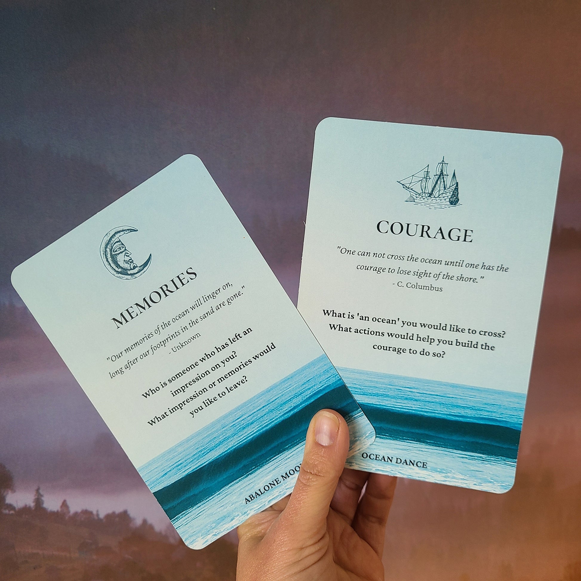 Close up of Ocean Journey Deck card showing guidance question text and marine artwork detail