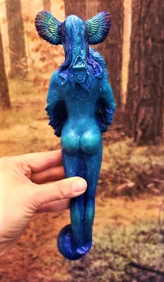 Close up of the backside detail on Owl Goddess spiritual owl sculpture