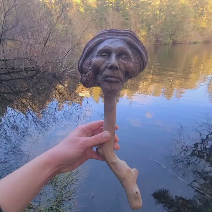 Mushroom Man Wand, Driftwood Fungi Sculpture