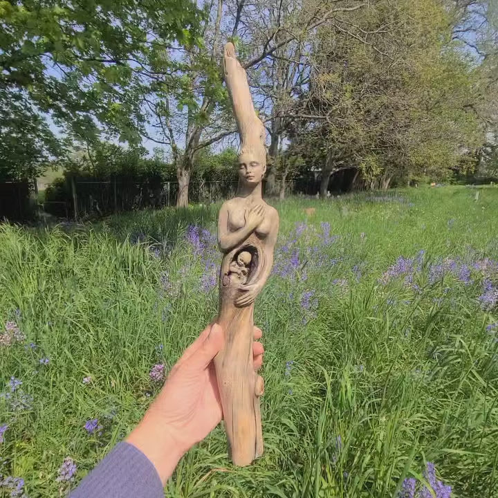 We Were One, Mother & Baby Talking Stick | Sacred Feminine Driftwood Sculpture
