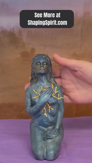 Short video highlighting the sculptural form, calming blue finish, and nurturing presence of the Self Love healing sculpture by artist Debra Bernier.