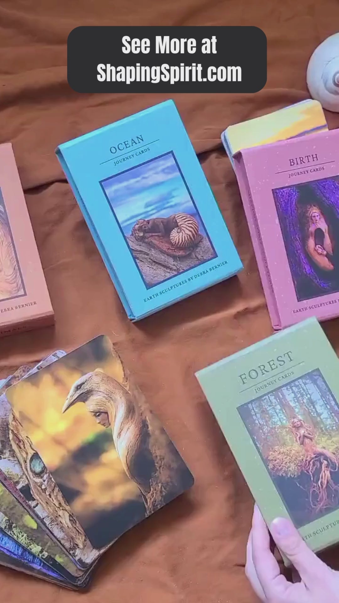 Short flip through video showcasing the card artwork, guidance questions, and packaging of the Journey Decks by Shaping Spirit.