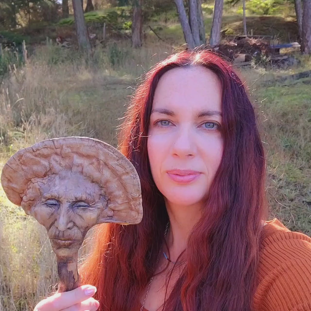 Mushroom Man Driftwood Wand Sculpture – Shaping Spirit
