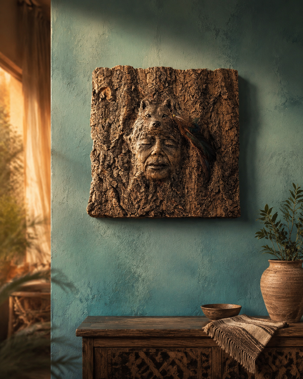 Wolf Spirit Tree Bark | Spiritual Sculpture