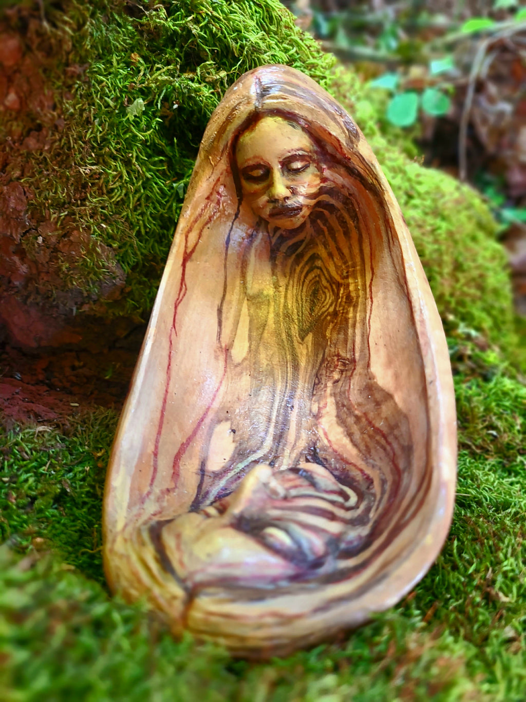 The Lives We Live, Wooden Bowl, Woman & Child by Debra Bernier, Shaping Spirit