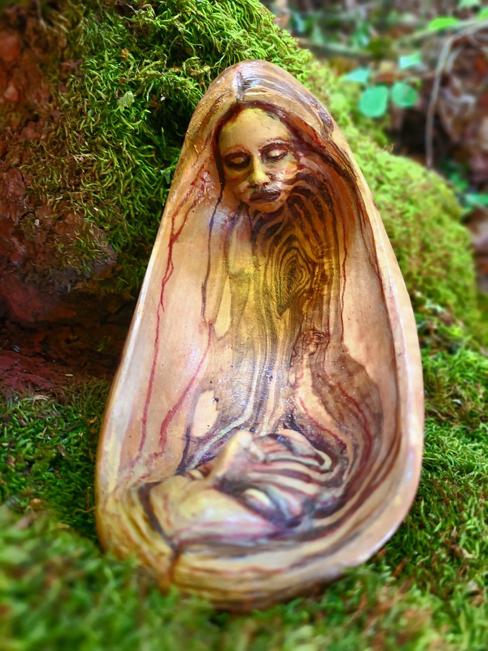 The Lives We Live, Wooden Bowl, Woman & Child by Debra Bernier, Shaping Spirit