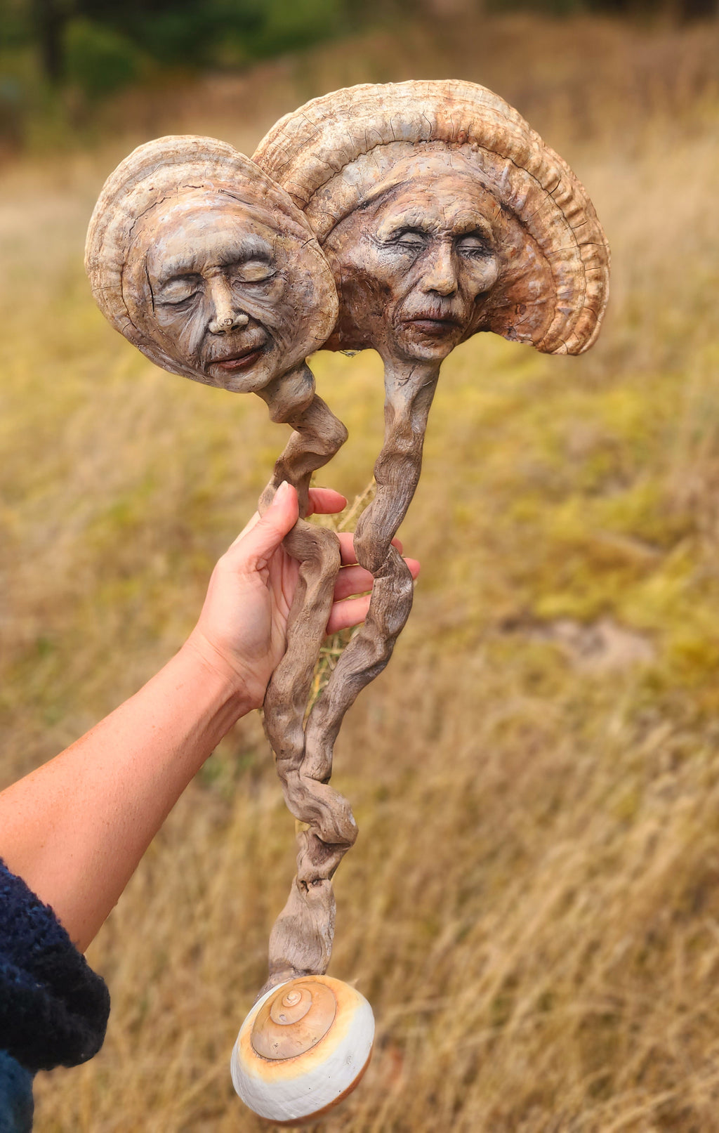 Mushroom Couple Sculpture, Polypore & Driftwood Artwork, by Shaping Spirit