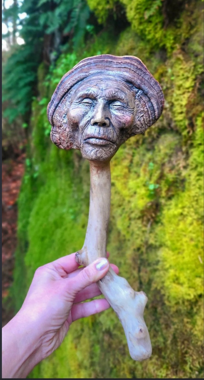 Mushroom Man Wand, Driftwood Fungi Sculpture