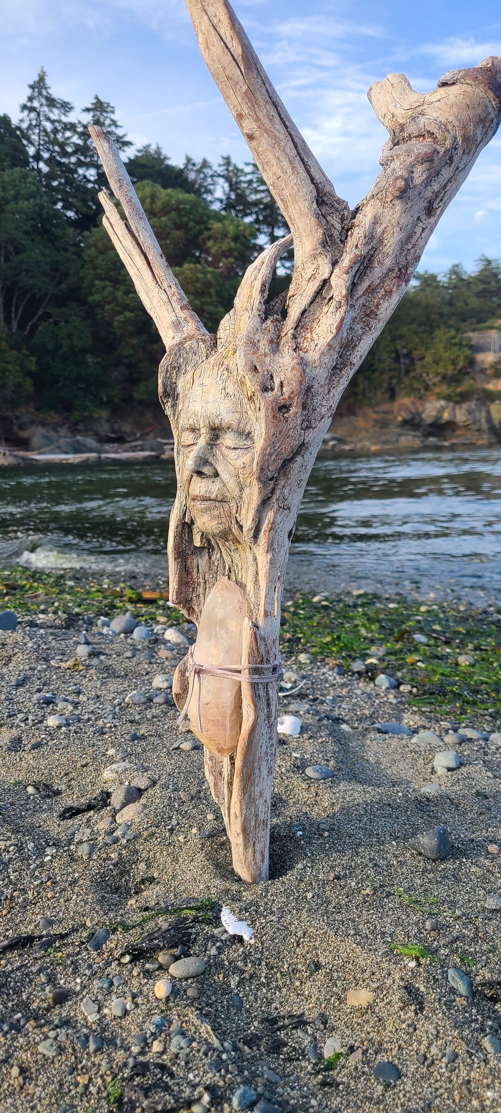 Crystal Keeper, Sacred Crystal Wall Art - Handmade Nature Sculpture - Spiritual Home Decor
