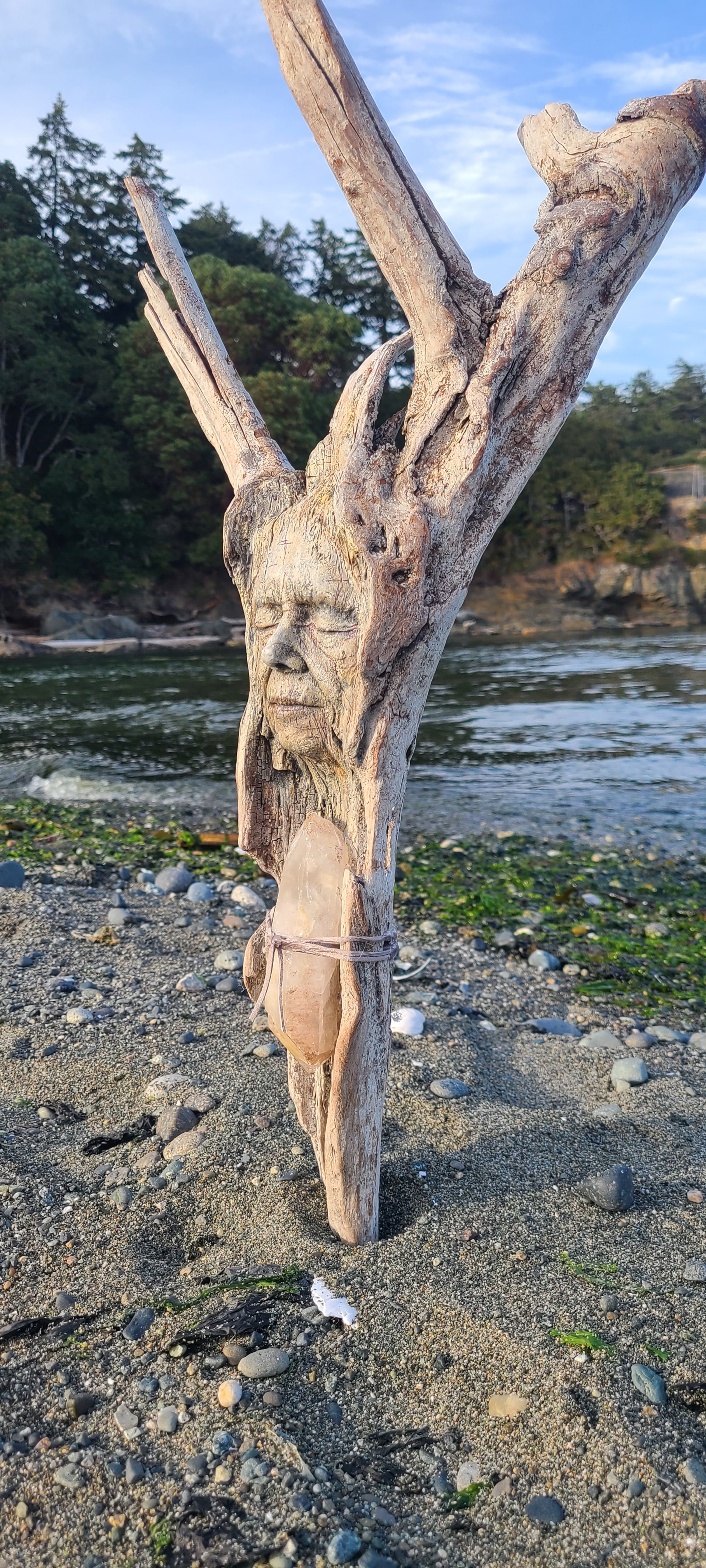 Crystal Keeper, Sacred Crystal Wall Art - Handmade Nature Sculpture - Spiritual Home Decor