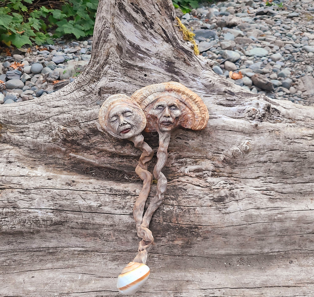 Mushroom Couple Sculpture, Polypore & Driftwood Artwork, by Shaping Spirit