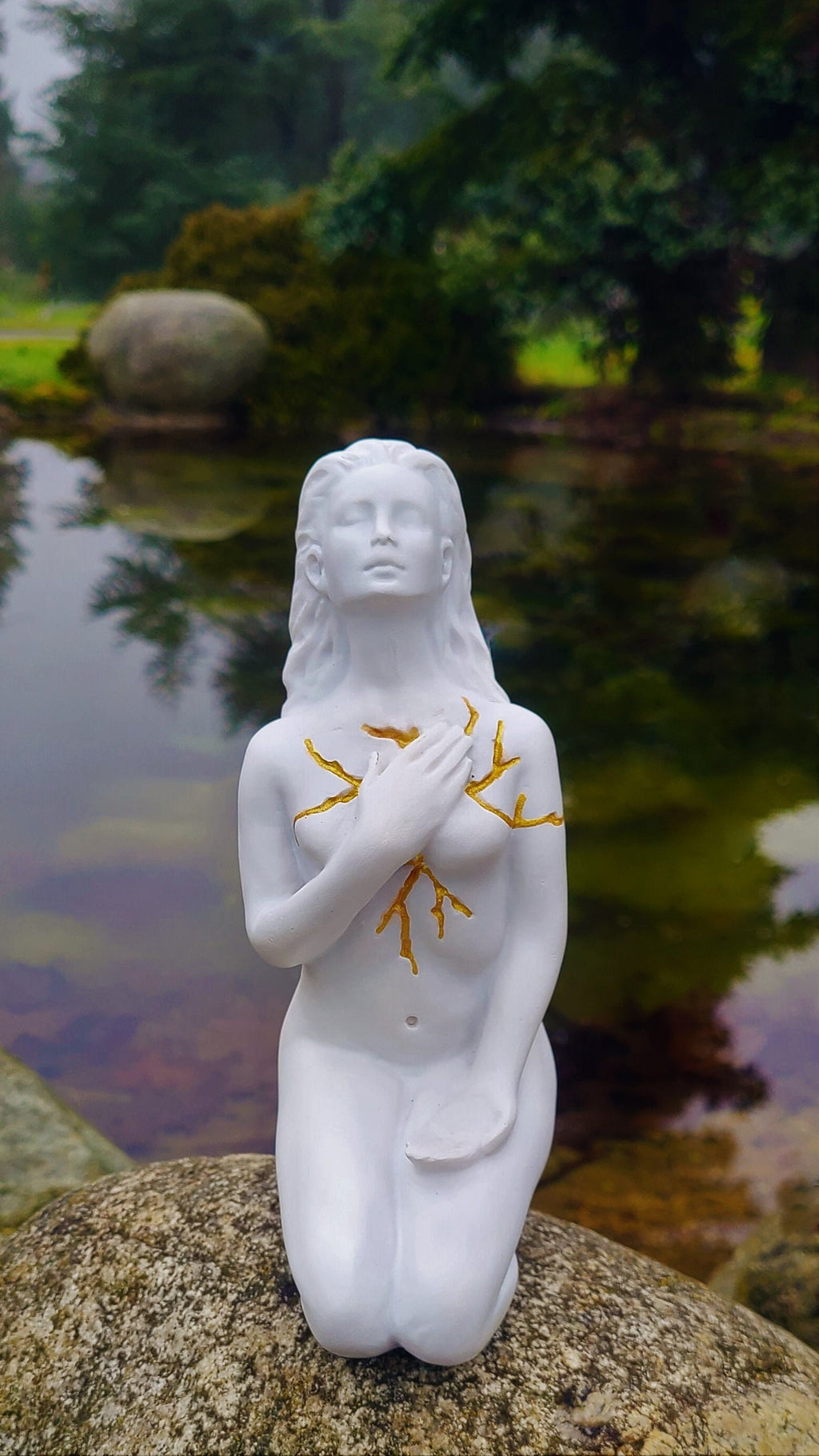 Self Love white healing feminine sculpture symbolizing purity compassion and emotional wellness by Debra Bernier