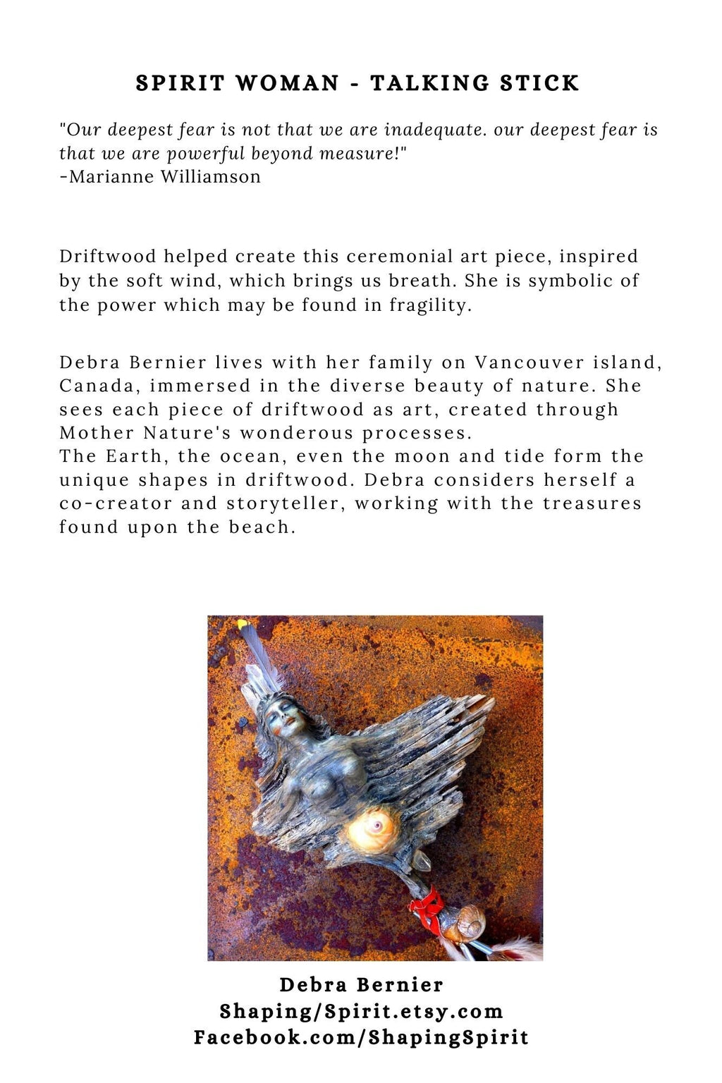 backside of inspirational art card featuring meaningful spiritual artwork by Debra Bernier
