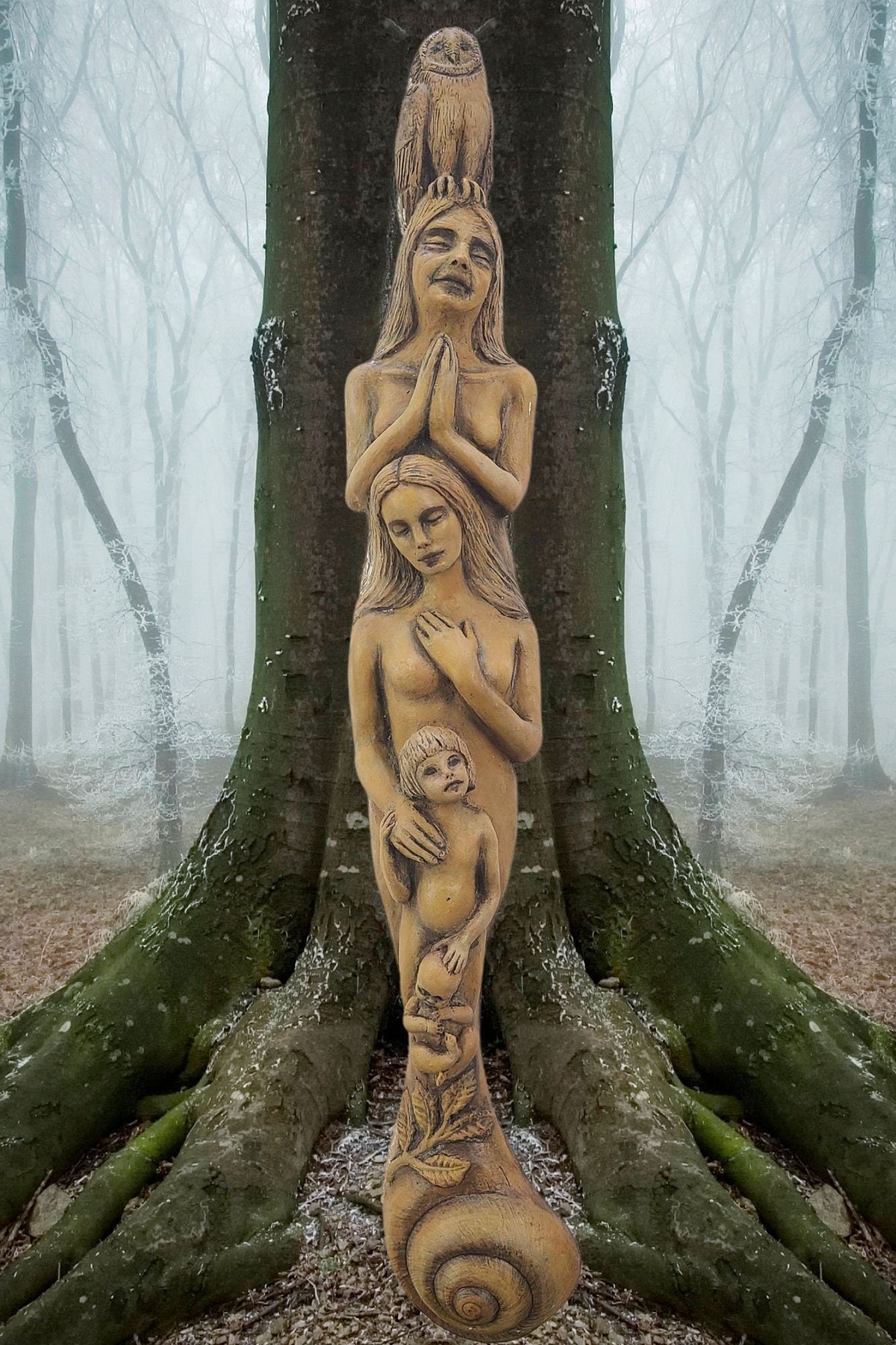 Totem of Woman tan talking stick totem sculpture spiritual feminine art by Debra